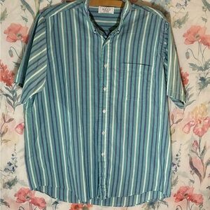 Vintage The Men's Store Blue and Green Striped Casual Shirt